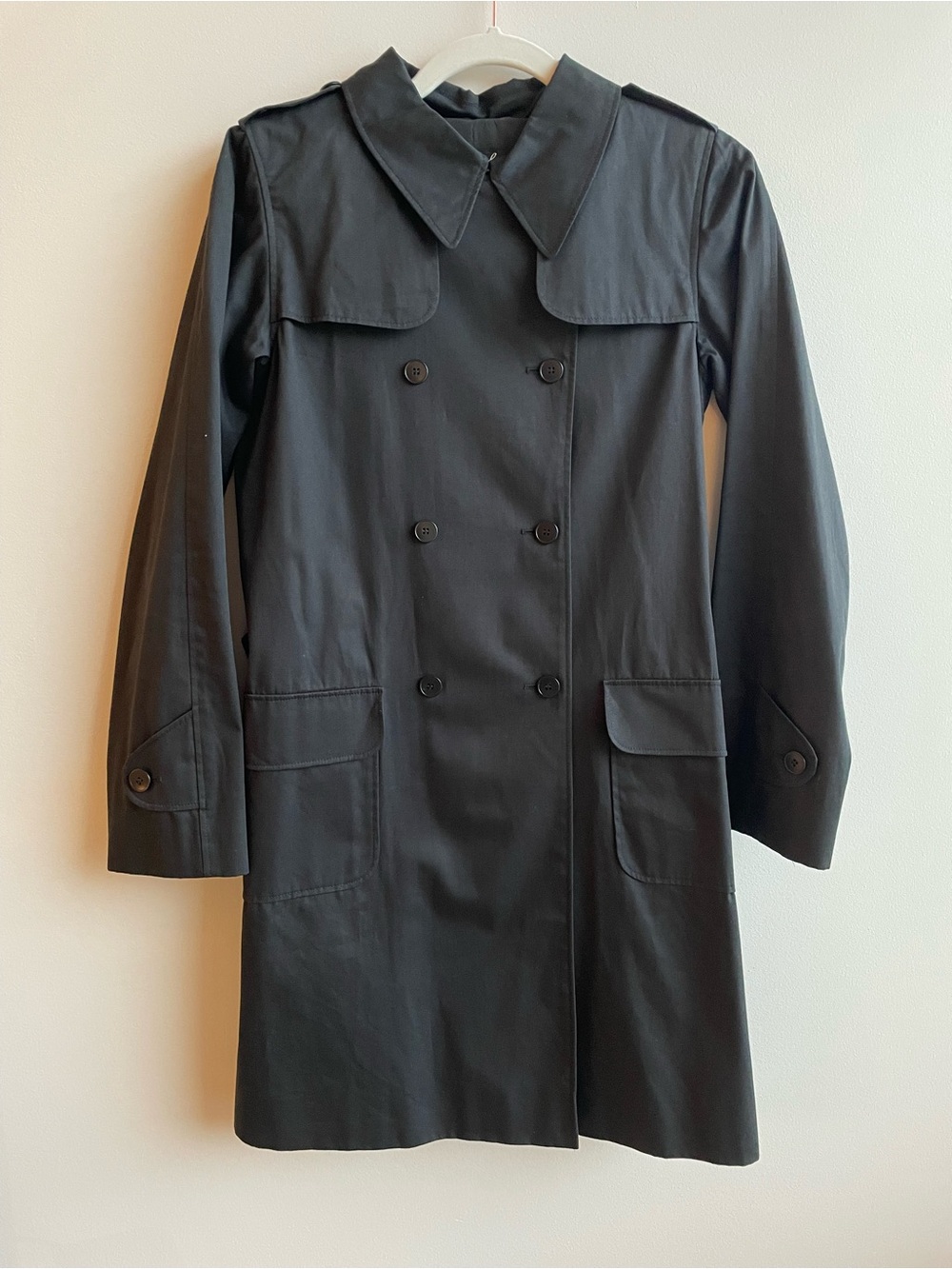 Vintage agnès b. Paris Black Trench Coat (Size 34 XS)
